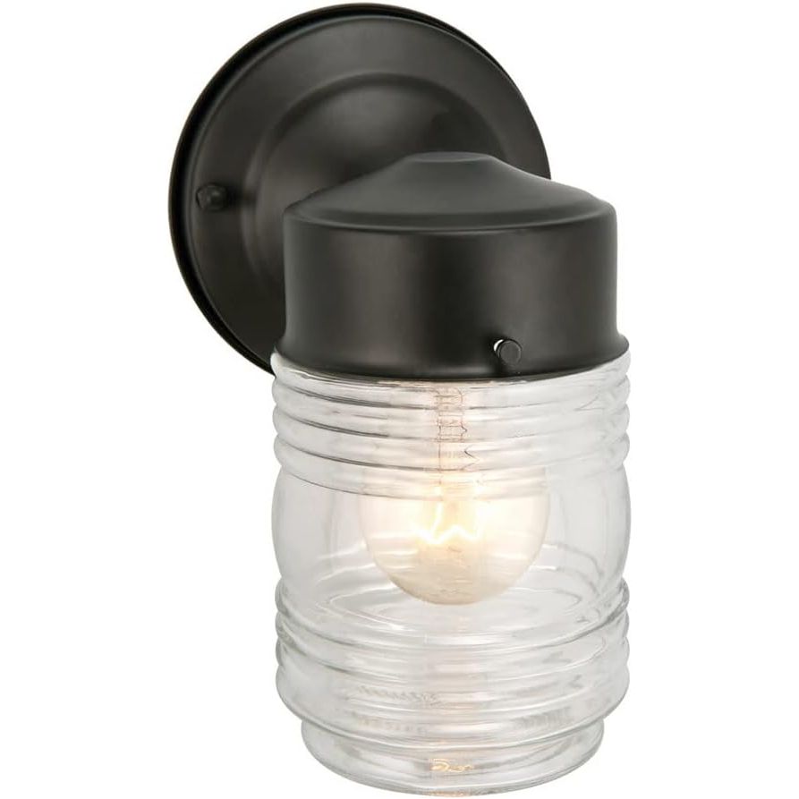 Design House 502195 Jelly Jar Classic 1 Indoor/Outdoor Wall Light with Clear Ribbed Glass for Entryway Porch Patio, 1 Count (Pack of 1), Matte Black