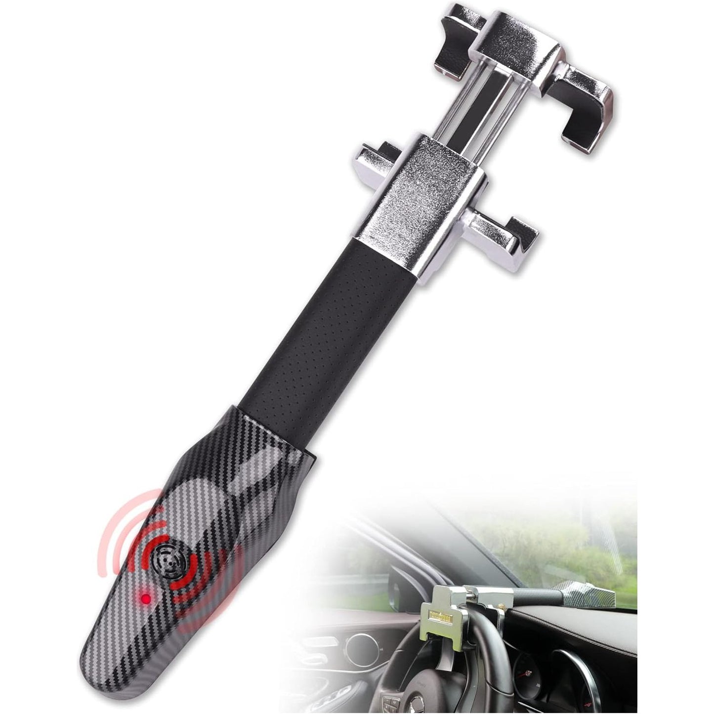 Tevlaphee Steering Wheel Lock with Alarm,Heavy Duty Anti-Theft Device Lock Vehicle Truck Van SUV Security with 2 Keys Black