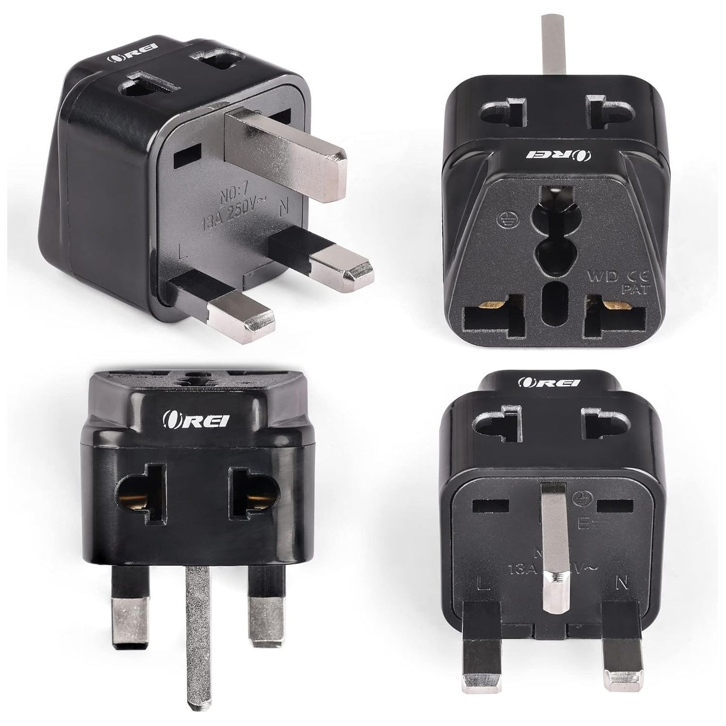 OREI UK, Hong Kong Travel Adapter Plug, Adaptor 2 in 1, For Botswana, England, UAE, Dubai - Safe Grounded Connection - Universal Socket - 4 Pack