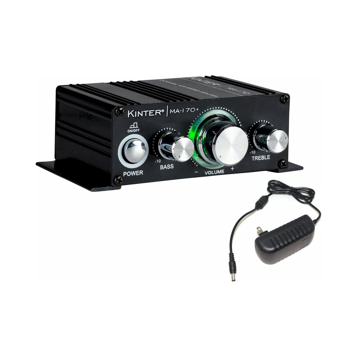 Kinter MA170+ 2-Channel Auto Home Cycle Arcade DIY 2 x 18 W Mini Amplifier Bass Treble RCA Input Audio Mini Amplifier with 12V 3A Power Supply Black
