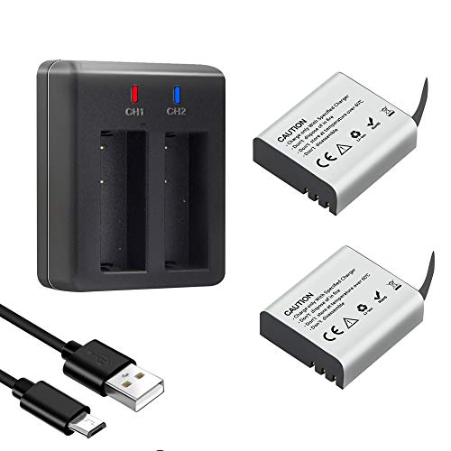 1350mAh Action Camera Rechargeable Batteries (2-Pack) with Dual USB Charger,for AKASO Brave 4/V50X, Dragon Touch, Crosstour CT8500, Campark X30, APEMAN A100/A77, PG900/PG1050 and More