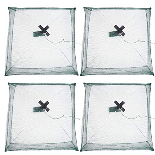BESPORTBLE 4pcs Fishing Net Portable Folded Umbrella Fish Net Shrimp Minnow Crayfish Crab Baits Cast Mesh Fishing Accessories (60x60cm)