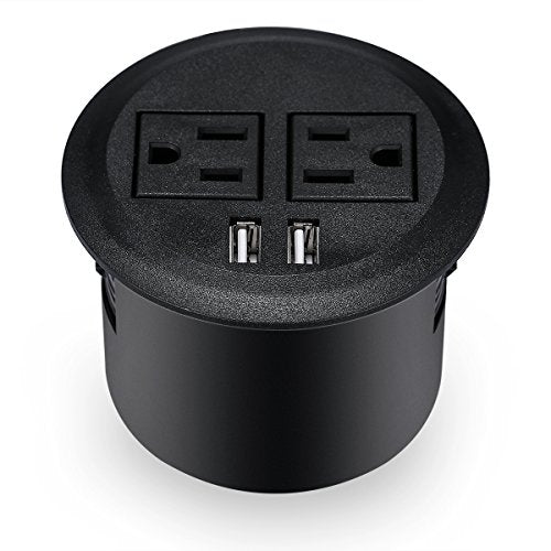 Kungfuking Desktop Power Grommet Power Outlet Socket Desk Data Center 2 Outlet with 2 USB Ports with 10 FT Extension Cord