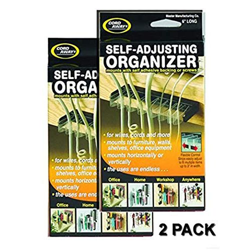 Cable Management - Cord Organizer - Cord Away Self-Adjusting Organizer - Cable Manager - 6" Black (2-Pack)