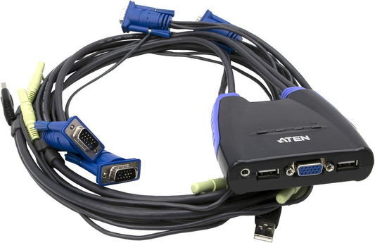 ATEN CS64US 4-Port USB VGA/Audio Cable KVM Switch with Built-in 0.9/1.2 Meter Cables