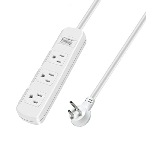 Flat Plug Power Strip, Surge Protector with 6 Ft Extension Cord, 3 Outlets, 15A ,125V, 1875W,300 J, Wall Mounted Power Strip for Home, Office, White