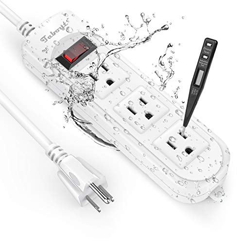 Outdoor Power Strip Waterproof Weatherproof White Surge Protector,3 AC outlets 6ft with Overload Surge Protection Long Extension Cord for Cruise Ship Damp Kitchen Counter Laundry 15amp,1850joules