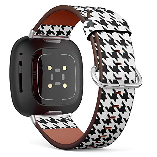 Q-Beans Replacement Leather Watch Band, Compatible with Fitbit Versa 3 and Fitbit Sense - Houndstooth Black Pattern
