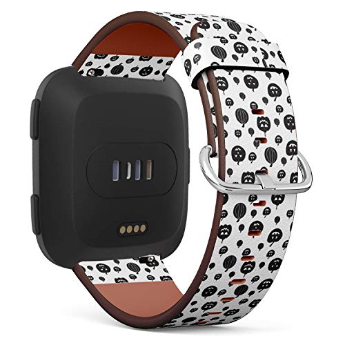 Compatible with Fitbit Versa/Versa 2 / Versa LITE - Quick Release Leather Wristband Bracelet Replacement Accessory Band - Pumpkin Halloween